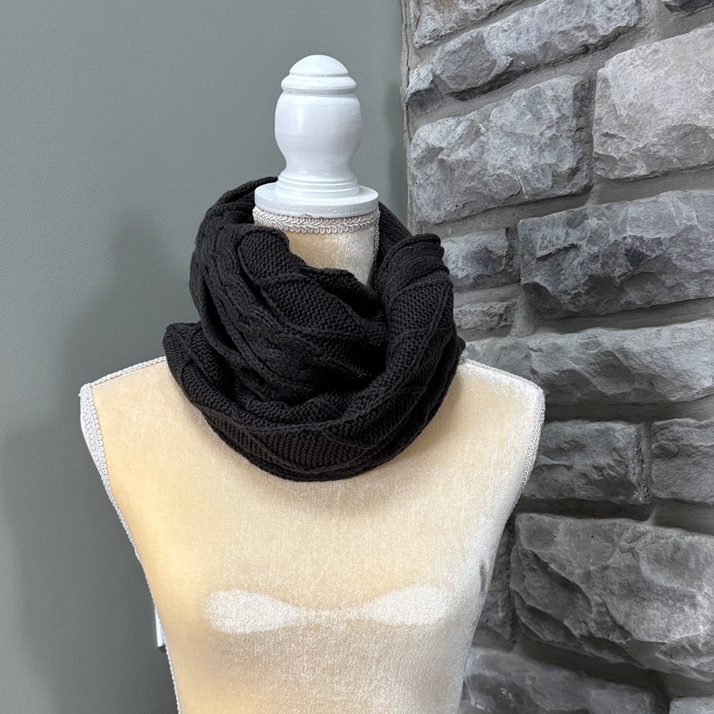 Dark Gray Cable Knit Infinity Scarf, Like New